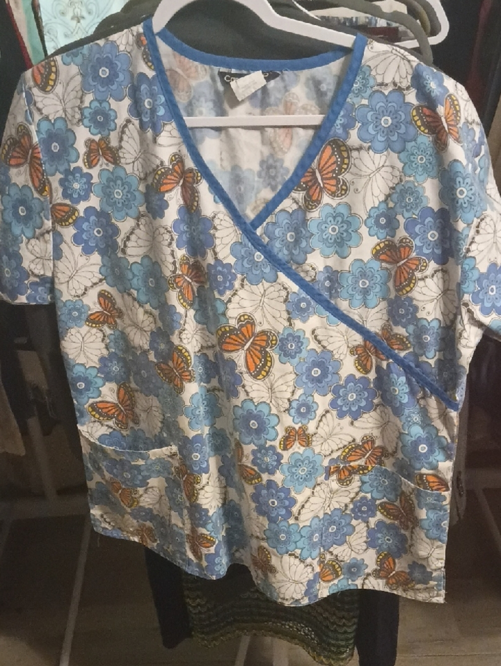 Floral & Butterfly Wrap Crop Top in Blue